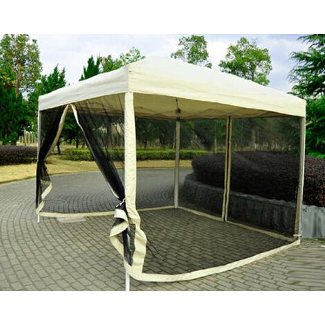 BPS Zanzariera Di Ricambio Per Gazebo - 4 Pannelli Con Doppie Cerniere, Taglia 30,5x30,5 Cm - Colore Cachi - Trattamento Anti-zanzare E Ignifugo