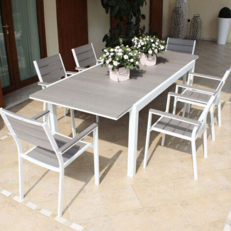Sedia poltrona impilabile da esterno in alluminio con seduta e schienale in polywood effetto doghe Futy -  White
