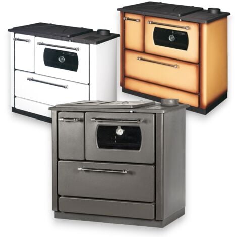 Stufa cucina riscaldamento a legna con forno struttura in acciaio 9,06 kW Popular -  Beige