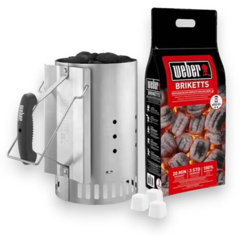 Ciminiera kit accensione carbonella briquettes e legna con cesto spargifiamma in acciaio + 2 kg carbonella Rapid fire WEBER