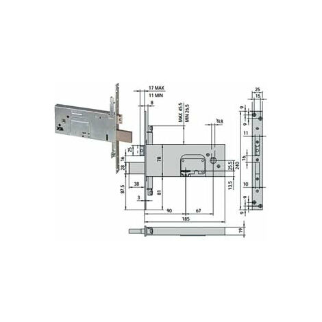 Serratura triplice da infilare per fasce doppia mappa mm.78 h 57358 - mm.90 (57358900)