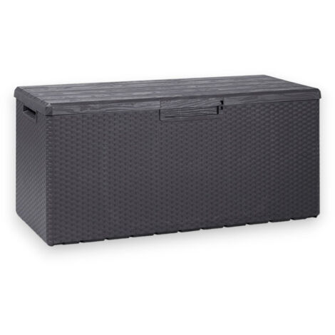 Baule contenitore 340 lt da esterno in resina antracite effetto rattan e coperchio effetto legno Portofino
