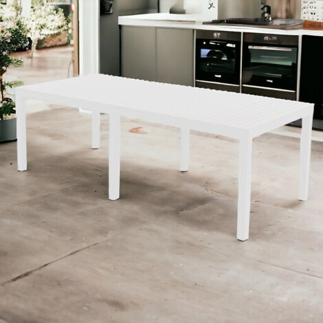 Tavolo in resina da esterno giardino estensibile allungabile effetto doghe bianco Indo (1/5)