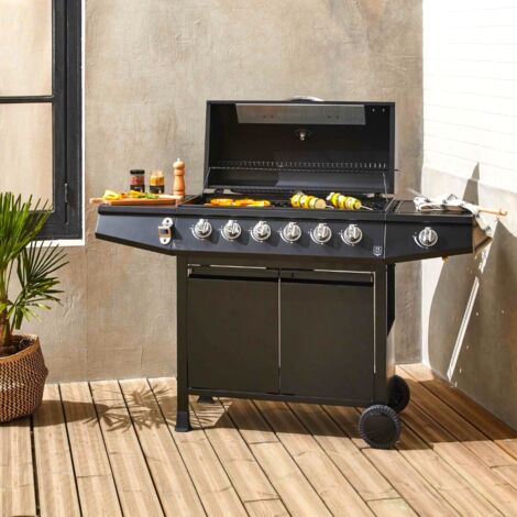 Barbecue a gas GPL in acciaio 6 bruciatori + fornello laterale Lapillo Magnum