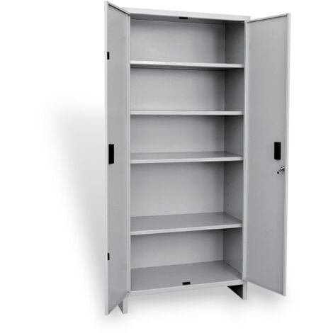Armadio tuttopiani in metallo doppia anta con 4 ripiani e serratura - 100x40xH180 cm