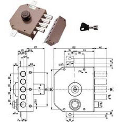 Serratura Triplice Da Applicare Con Scrocco Con Pomolo A Pompa 30631 - mm.60 DX cilindro ø mm.30 (30631VD60X)