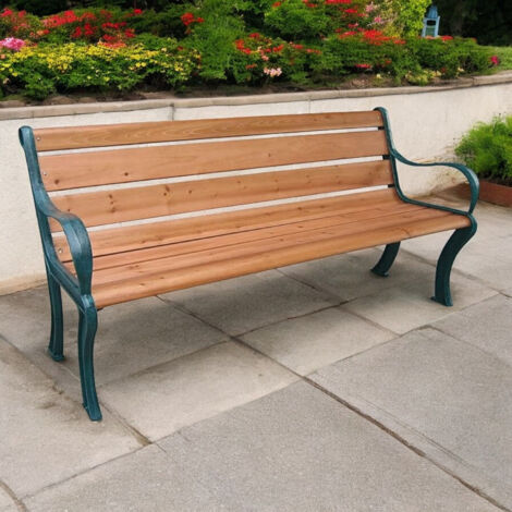 Panchina Da Giardino In Legno Di Ontano E Ghisa – 150 Cm, Peso 45 Kg, Con Piedini Fissabili A Terra