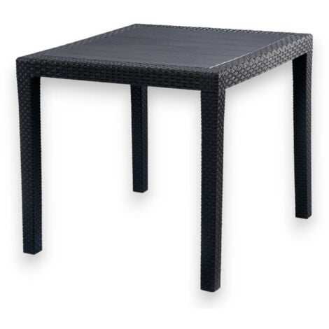 Tavolo Da Esterno Quadrato 80x80 Cm In Polipropilene Effetto Rattan - Antracite, Con Foro Ombrellone