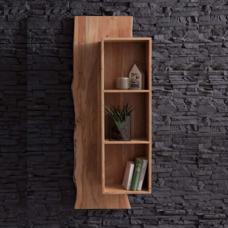 Mensola WENKO Fondi 3 Ripiani - Legno Di Acacia Massello E Vetro Nero, 36x79x36 Cm Per Bagno E Soggiorno