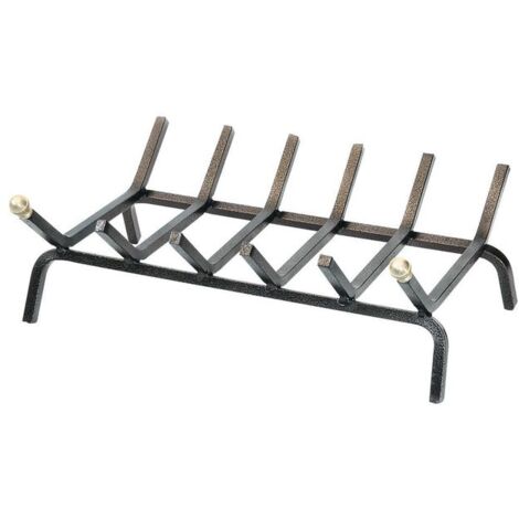 Brucialegna rettangolare a 6 barre per camino in ferro battuto verniciato nero con pomoli ottone cm 46x35x16
