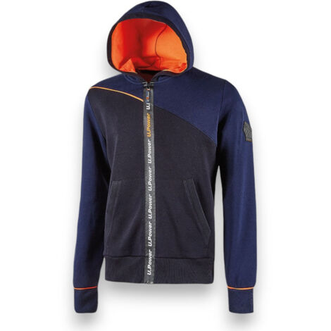 Felpa da lavoro full zip con cappuccio regolabile impermeabile tasche oblique polsi fondo costine elasticizzate piping fluo - XL (1/5)