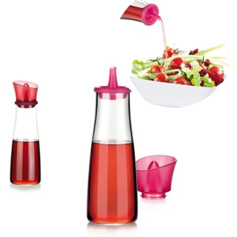 Acetiera da cucina in vetro borosilicato con beccuccio in silicone bordeaux capacità 500 ml ideale per uso casalingo