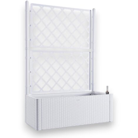 Fioriera in resina da giardino con pannello grigliato e vaso effetto rattan con riserva d'acqua e indicatore di livello Natural Deluxe -  White (1/4)