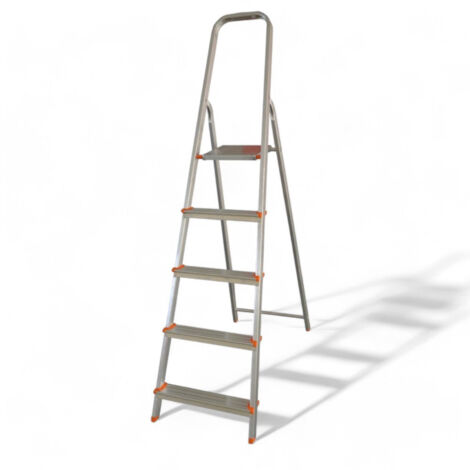 Scala professionale in alluminio portata 150 kg con gradini antiscivolo ideale per uso domestico e lavori edilizia - 5 gradini