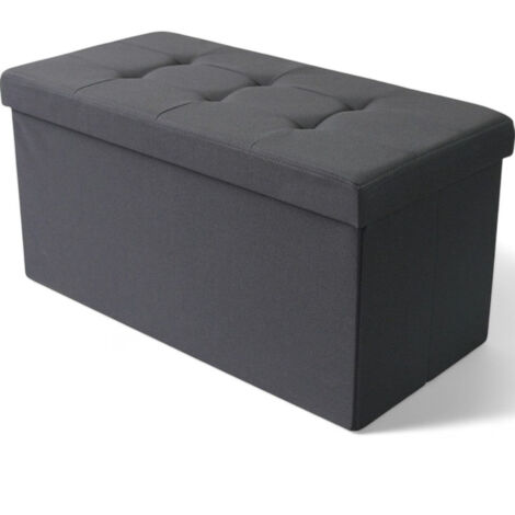 Pouf Con Contenitore In Velluto Nero (Set Da 2) - Sgabello Poggiapiedi Multifunzionale