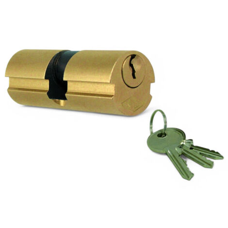 Cilindro a infilare in ottone con 3 chiavi nichelate e 5 spine per porte di sicurezza - 58 mm - ø mm.26 centrato (27x31) (1/3)