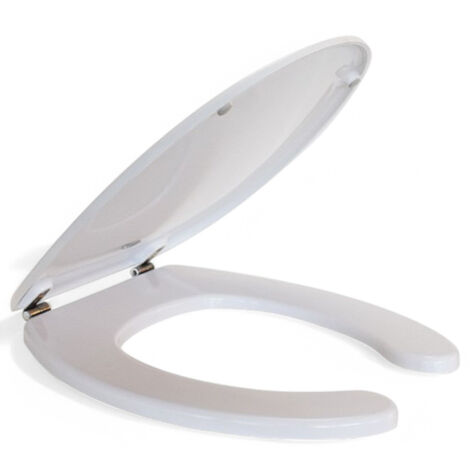 Sedile wc ergonomico universale per disabili in termoindurente bianco con apertura frontale e cerniere inox (1/4)