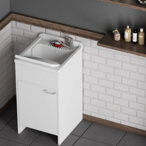 Mobile lavatoio 1 anta apertura destra con pannelli in legno nobilitato Serie Panda - 50x50xH84 cm (1/5)