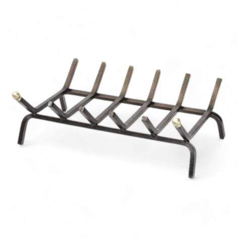 Brucialegna rettangolare per camino in ferro battuto verniciato nero con pomoli in ottone dimensioni compatte - 60 cm (1/3)