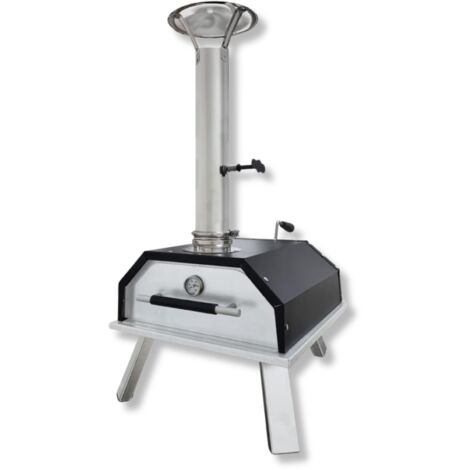 Forno per pizza portatile a legna in acciaio colore alluminio e nero