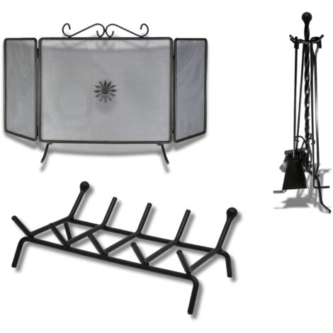 Kit camino 3 pezzi in ferro battuto verniciato con brucialegna 4 barre parascintille diritto gruppo camino (1/4)