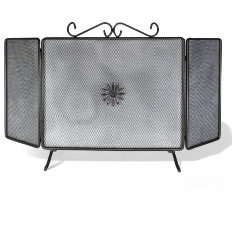 Parascintille due ante in ferro battuto nero per camino con decoro fiore protezione camino elegante - 90xH50 cm (1/5)