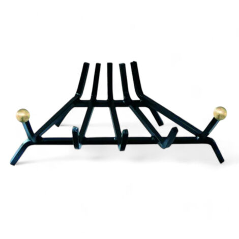 Brucialegna triangolare per camino ferro battuto nero con pomoli ottone robusto e stabile dimensione 40 cm (1/2)
