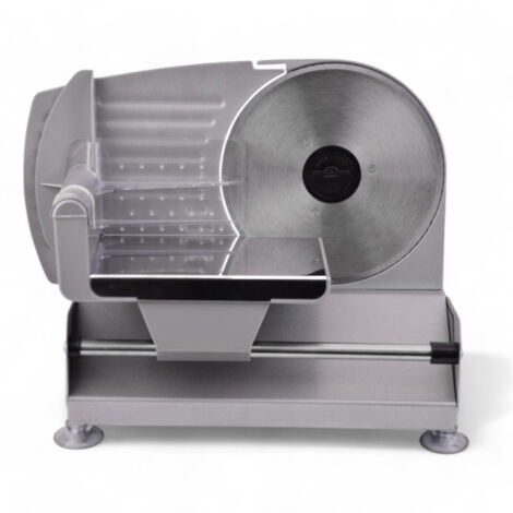 Affettatrice inox con lama removibile 19 cm regolabile fino a 15 mm carrello protetto piedini antiscivolo 150w 220-240v (1/4)