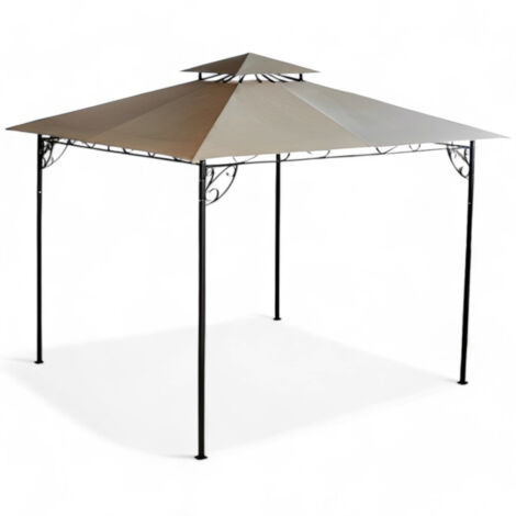 Gazebo ornamentale 300x300xH280 cm struttura in metallo antracite con copertura in poliestere beige antivento