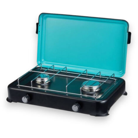 Fornello a gas portatile con 2 fuochi in acciaio per campeggio 2350w