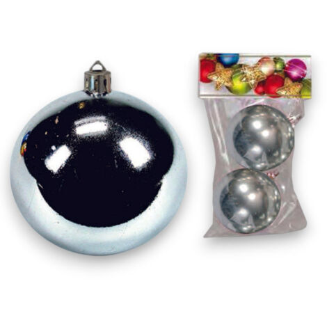 Sfere lisce argento plastica lucida mm 80 set da 2 pezzi decorazione interni ed esterni resistenti leggere (1/3)