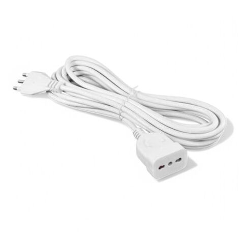 Prolunga elettrica lineare bipasso bianca con spina 16A e presa bipasso 10-16A cavo tripolare mmq 1 resistente - 5 mt (1/4)