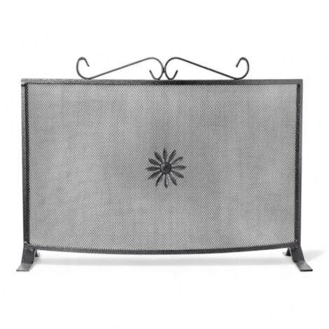 Parascintille fisso curvo in ferro battuto verniciato per caminetti dimensioni 60x45 cm protezione camino accessori casa (1/3)