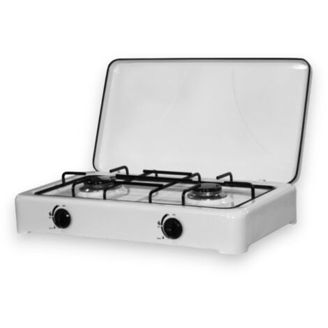 Fornello cucina portatile a gas 2 fuochi in acciaio 58x31x13 cm (1/5)