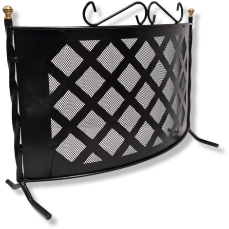 Parascintille fisso curvo in ferro battuto verniciato di grandi dimensioni protezione camino 70x55 cm resistenti e eleganti (1/5)