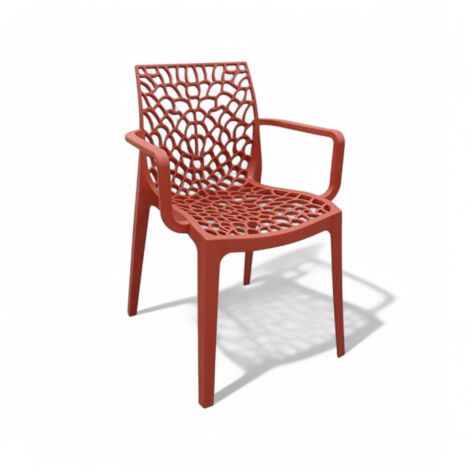 Sedia poltrona impilabile da esterno in resina con schienale decorato design moderno Tape - Rosso (1/5)