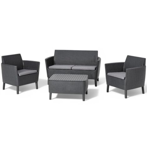 Salotto per esterno in resina effetto rattan 2 poltrone 1 divano biposto e 1 tavolino contenitore Salemo Lounge (1/5)