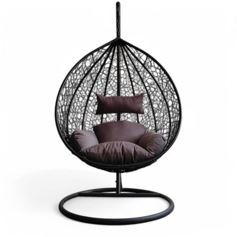 Dondolo sospeso ovale con struttura in metallo e seduta in wicker 195x105x120cm - Antracite