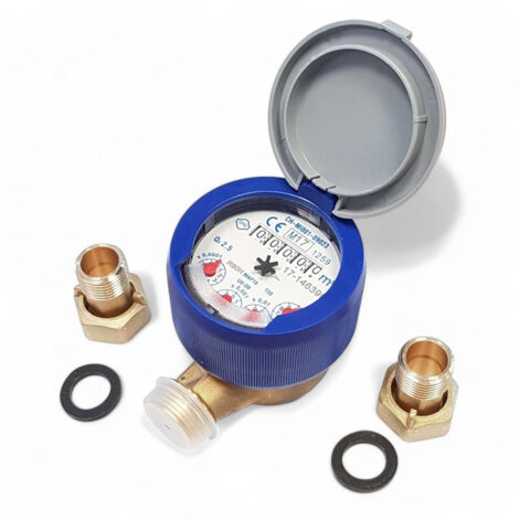 Contatore acqua fredda 8 cifre a getto unico quadrante bagnato cassa ottone verniciato raccordi bocchettoni 1/2 pollice (1/2)