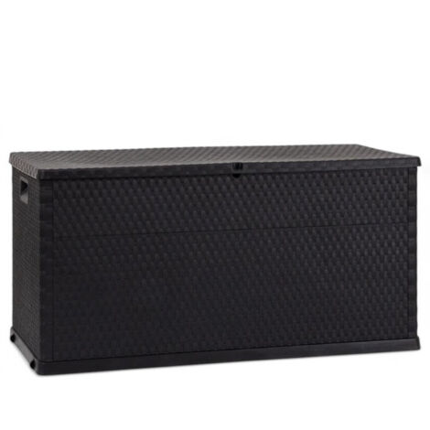Baule 420 lt da esterno in resina antracite effetto rattan con ruote e chiusura lucchettabile