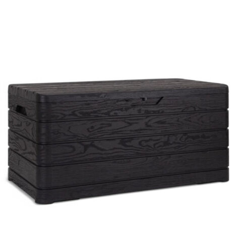 Baule cassapanca 500 lt da esterno in resina antracite effetto legno con chiusura lucchettabile