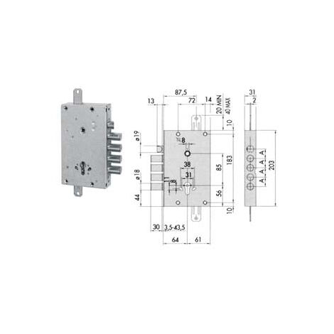 Serratura triplice applicare con scrocco cil. europeo blindate 56515 - mm.64 dx/sx (56515480)