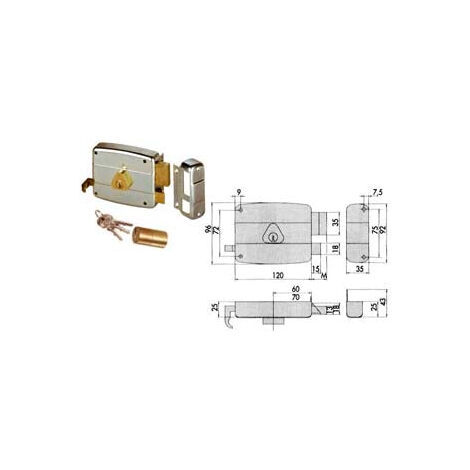 Serratura Applicare Catenaccio E Scrocco Doppio Cilindro Fisso 50421 - mm.60 DX (50421601)