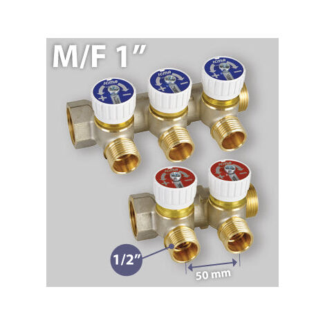 Collettore Lineare Maschio/Femmina 1" Con Rubinetti D'Arresto Mod.227 Icma 3 Vie Da 1/2" (16)
