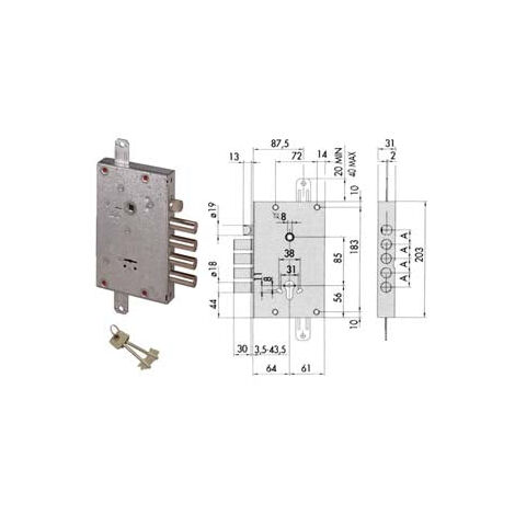 Serratura Triplice Applicare Con Scrocco Doppia Mappa Blindate 57515 - mm.60 DX/SX (57515480)