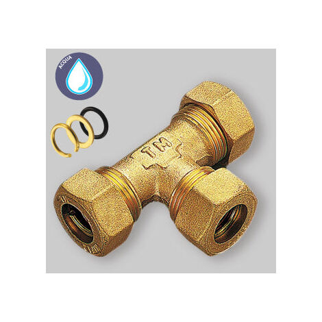 Tee Con 3 Dadi A Compressione Con O-Ring Per Tubo Rame Tiemme 22 X 22 X 22 (1/3)