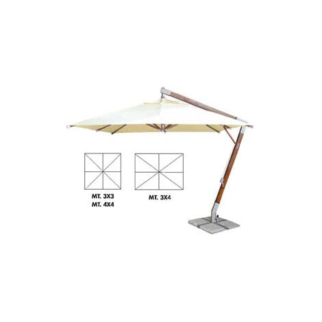 Ombrellone In Legno Pesante Decentrato Con Manovella - cm.300x300 palo mm.93x93 a 8 stecche col. avana