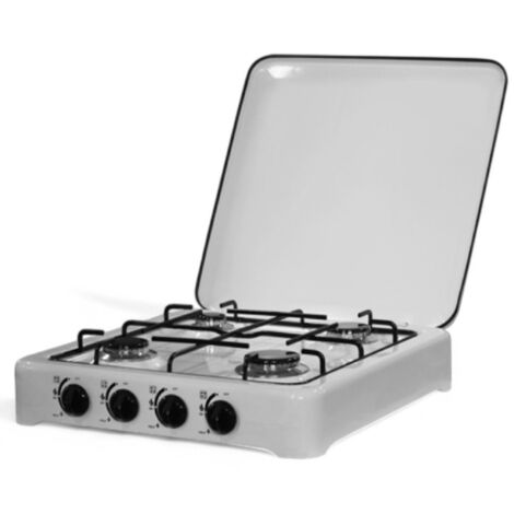 Fornello a gas in acciaio 4 fuochi con bruciatore in lega sparti fiamma e griglia 49x49x13 Cm