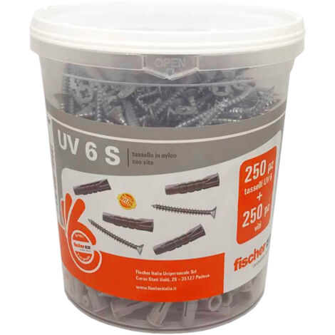 Fischer serie uv 5 s tassello nylon con vite - secchiello da 300 unità