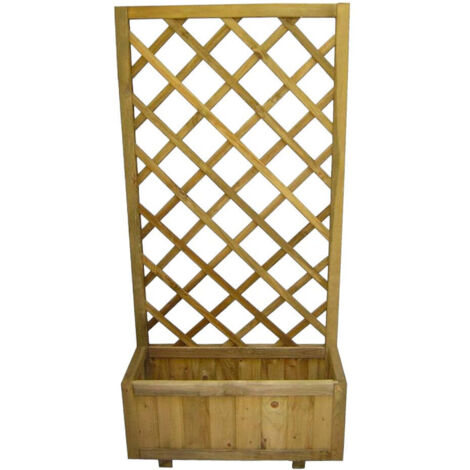 Pannello grigliato in legno impregnato con cornice rettangolare e fioriera per esterno - 90x40xH180 cm
